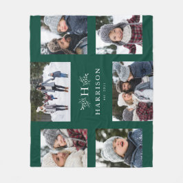 Rustikales Monogramm mit sechs Fotos Kollagengrün Fleecedecke