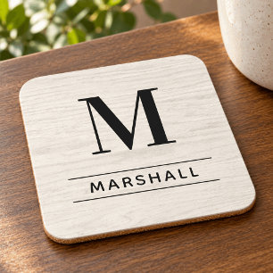 Rustikales Monogramm mit serifhem Namen in hellem Getränkeuntersetzer