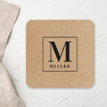 Rustikales Monogramm moderner Familienname Getränkeuntersetzer<br><div class="desc">Individuell entworfene Untersetzer mit rustikalem modernem Schwarz und natürlichem Design mit personalisiertem Familiennamen Monogramm.</div>
