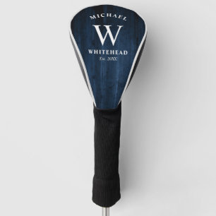Rustikales Monogramm Navy Blue Wood Golf Headcover