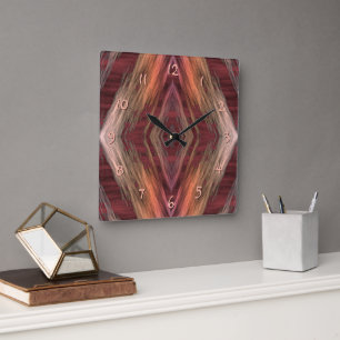 Rustikales Mosaik American Native Indian Cabin Pat Quadratische Wanduhr