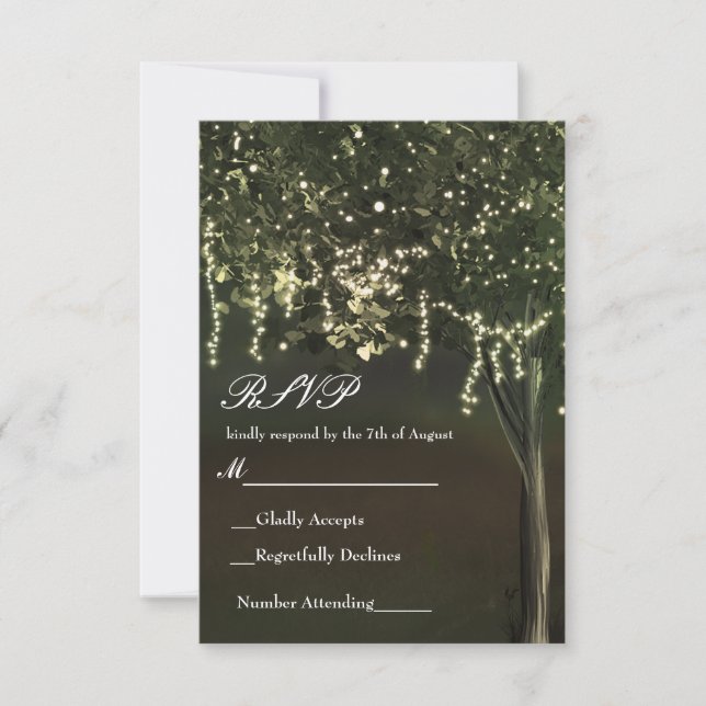 Rustikales Mossy Lighted Tree Wedding RSVP (Vorderseite)
