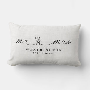 Rustikales Mr. und Mrs. Hochzeitsgeschenk für Fris Lendenkissen