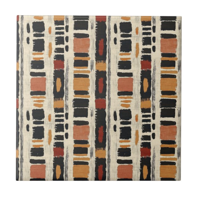 Rustikales Mudcloth-Geometrisches Muster (1) Fliese (Vorderseite)