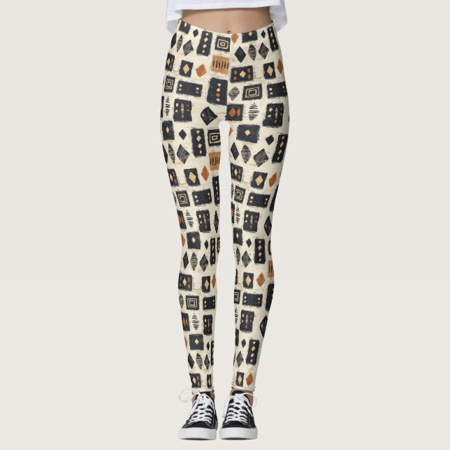 Rustikales Mudcloth-Geometrisches Muster (1) Leggings (Vorderseite)