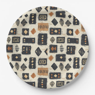 Rustikales Mudcloth-Geometrisches Muster (2) Pappteller