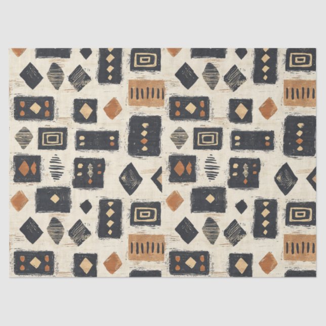 Rustikales Mudcloth-Geometrisches Muster (2) Seidenpapier (Vorderseite)