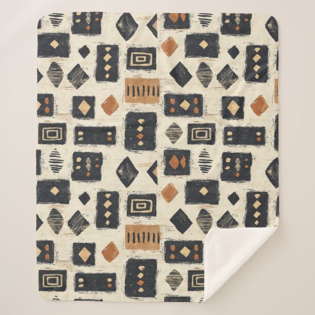 Rustikales Mudcloth-Geometrisches Muster (2) Sherpadecke (Vorderseite)
