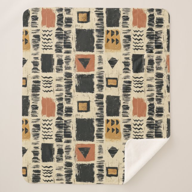 Rustikales Mudcloth-Geometrisches Muster (3) Sherpadecke (Vorderseite)