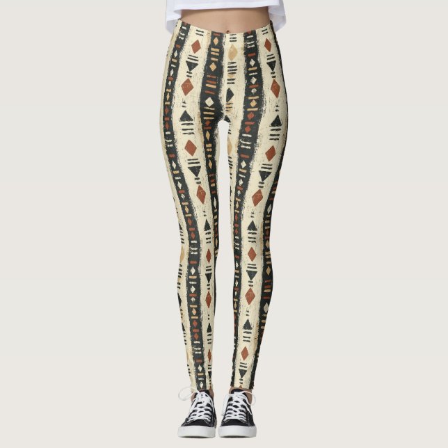 Rustikales Mudcloth-Geometrisches Muster (4) Leggings (Vorderseite)