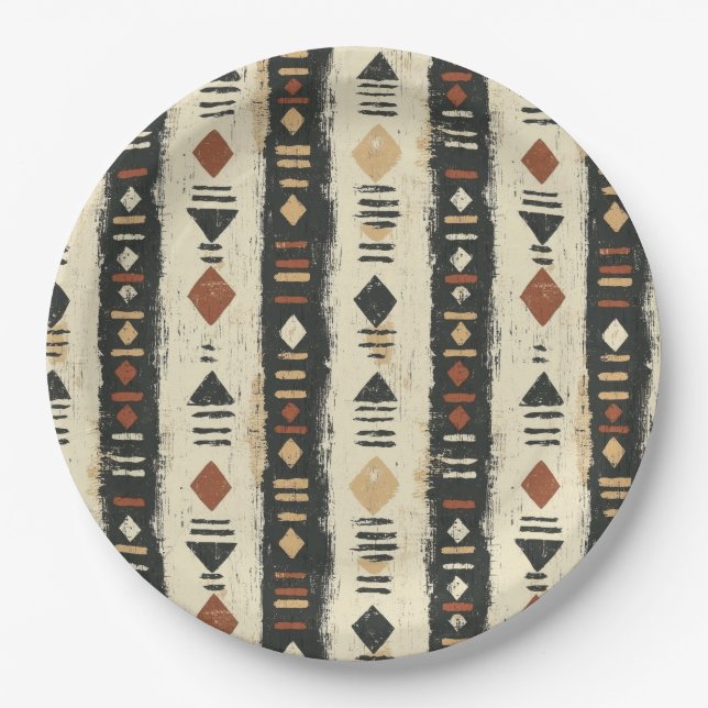 Rustikales Mudcloth-Geometrisches Muster (4) Pappteller (Vorderseite)