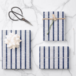 Rustikales Muster für graue Linen und blaue Streif Geschenkpapier Set