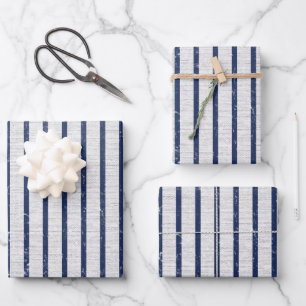 Rustikales Muster für graue Linen und blaue Streif Geschenkpapier Set