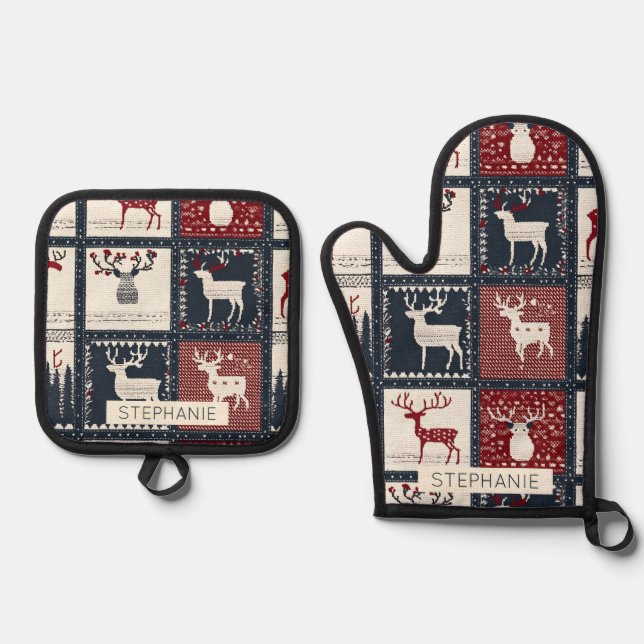 Rustikales Muster | nordisch Ofenhandschuh & Topflappen-Set (Vorderseite)