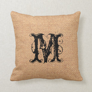 Rustikales Muster-Schwarz-Monogramm-Licht - Shabby Kissen
