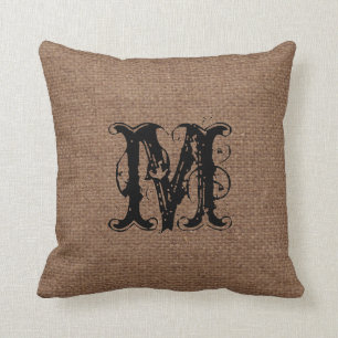 Rustikales Muster-Schwarz-Monogramm - Shabby Chic Kissen