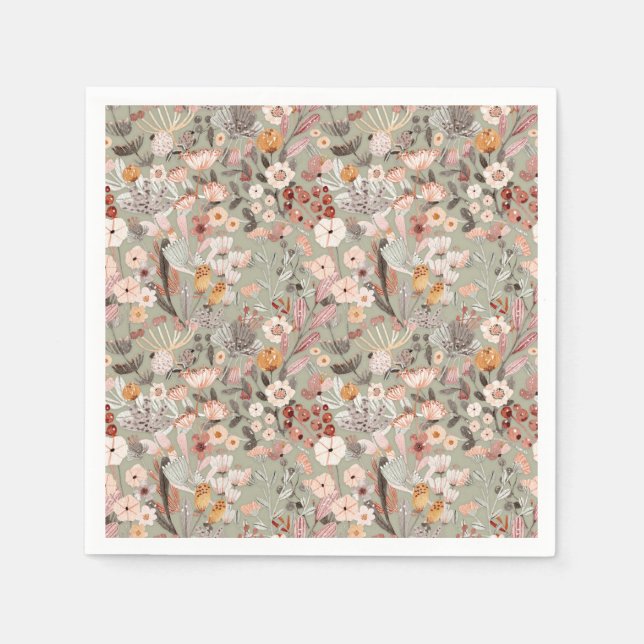 Rustikales Muster Taupe Floral Boho Botanisches Mu Serviette (Vorderseite)