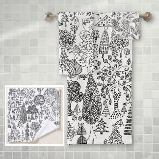 Rustikales Muster von Boho Black und White Tree Badhandtuch Set