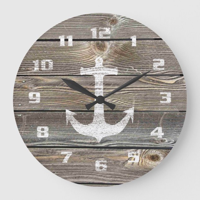 Rustikales Nautic Schönes authentisches Holz Große Wanduhr (Vorderseite)