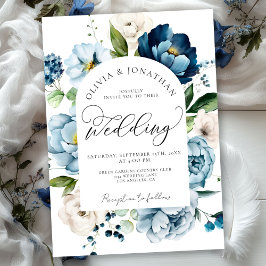 Rustikales Navy Blue All in 1 Budget QR Code Hochz Einladung