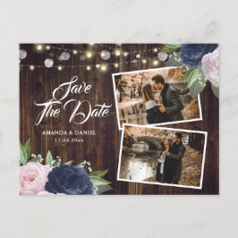 Rustikales Navy Blue Blush Save the Date Foto Ankündigungspostkarte