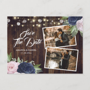 Rustikales Navy Blue Blush Save the Date Foto Ankündigungspostkarte
