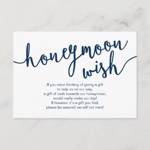 Rustikales Navy Blue Script, Hochzeitshoneymoon Wi Begleitkarte