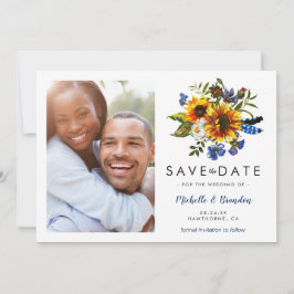 Rustikales Navy Blue Sunflower Save the Date Foto