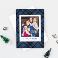 Rustikales Navy Blue Tartan Kariert Happy Holidays