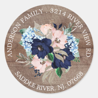 Rustikales Navy- & Blush-Blumen-Adressetikett Runder Aufkleber