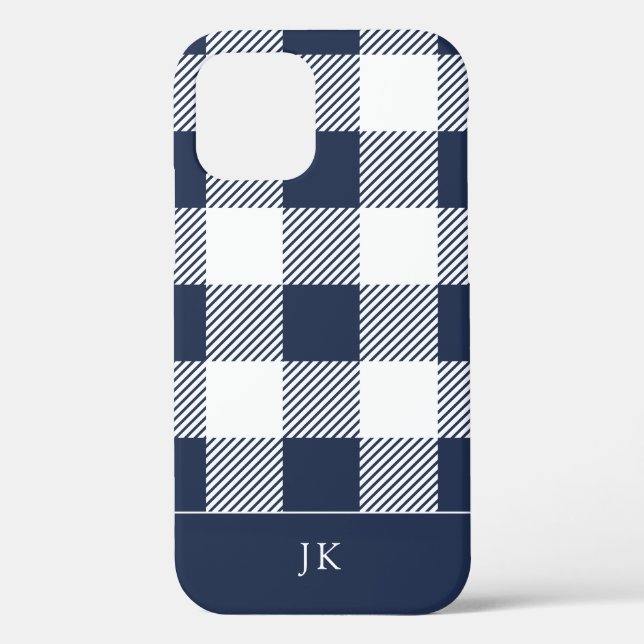 Rustikales Navy Kariertes Muster Monogramm Case-Mate iPhone Hülle (Rückseite)