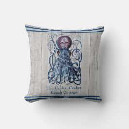 Rustikales Navy Octopus Coastal Graues Holz Kissen