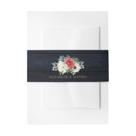 Rustikales Navy Wood Elegant Red Floral White Wedd Einladungsbanderole