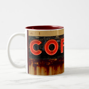 Rustikales Neon-Coffeeschild Zweifarbige Tasse
