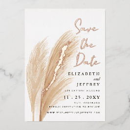 Rustikales, neutrales Boho Pampas Save the Date Folieneinladung