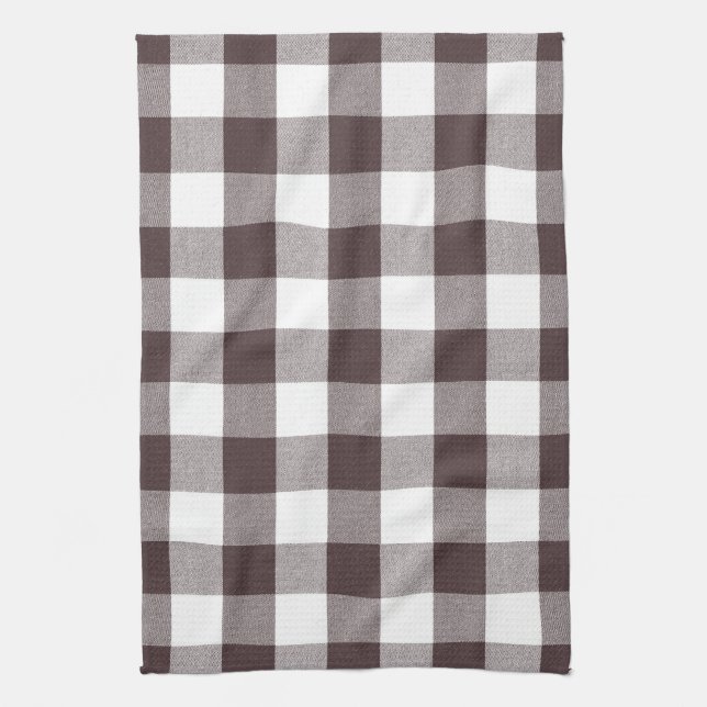 Rustikales neutrales Brown White Gingham Buffalo K Geschirrtuch (Vertikal)