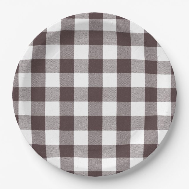 Rustikales neutrales Brown White Gingham Buffalo K Pappteller (Vorderseite)