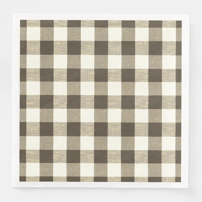 Rustikales neutrales Brown White Gingham Buffalo K Serviette (Vorderseite)