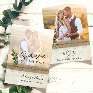 Rustikales neutrales Burlap Wood Eukalyptus Boho F Save The Date