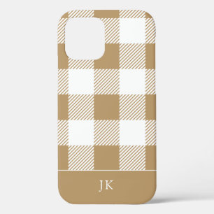 Rustikales neutrales Kariertes Muster Monogramm Case-Mate iPhone Hülle