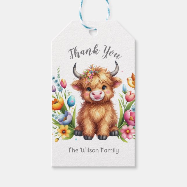 Rustikales Niedliches Baby Highland Cow Geschenkanhänger (Vorderseite)