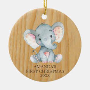 Rustikales Niedliches Elefant Baby Erstes Weihnach Keramik Ornament