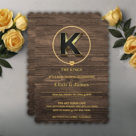 Rustikales Niedliches Gold Heart Monogram Family B Einladung