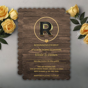 Rustikales Niedliches Gold Heart Monogram Family B Einladung