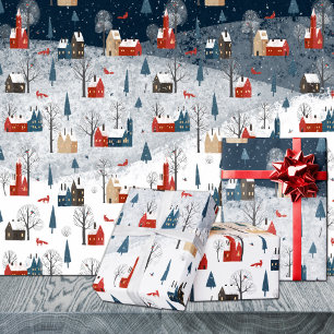 Rustikales Nordic Winter Mountain Village Red Fox Geschenkpapier