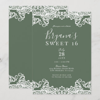 Rustikales Olive & White Lace Elegant Sweet 16 Par Einladung