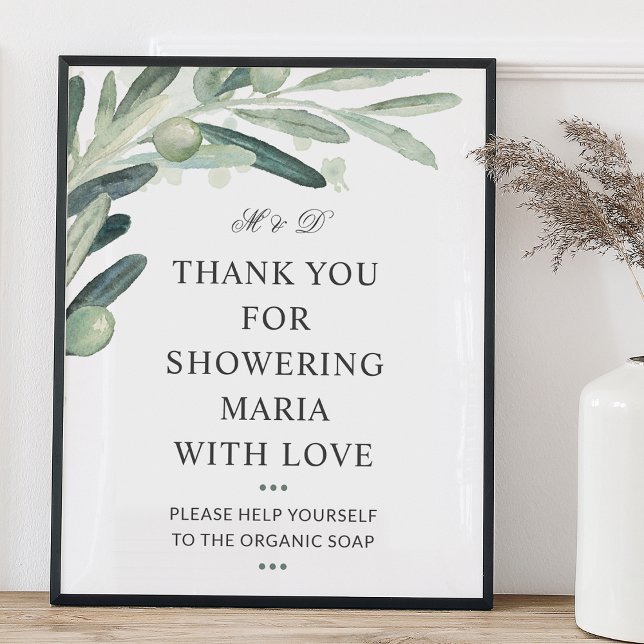 Rustikales Olivenbaum Brautparty Danke, dass Sie u Poster (Rustic Olive Greenery Bridal Shower Thank You Sign)