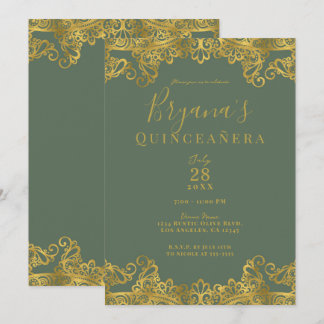 Rustikales Olivenöl & Gold Spitzenplatz Elegantes  Einladung