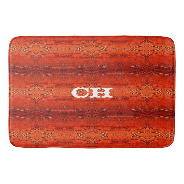 Rustikales Orange Aztec Streifen Muster Monogramm Badematte (Vorderseite)