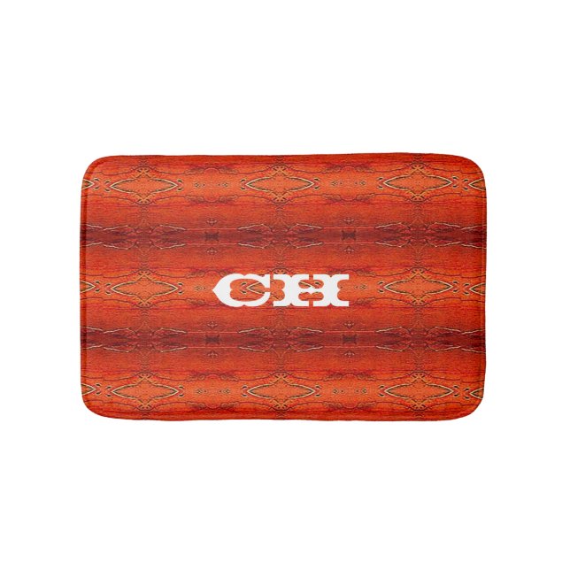 Rustikales Orange Aztec Streifen Muster Monogramm Badematte (Vorderseite)